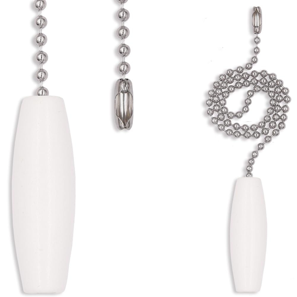 Aeknewo 2 Pack 12 Inch Ceiling Fan Pull Chain, 3Mm Beaded Ball Chains White Wooden Decorative Pendant Extension Chains For Ceili